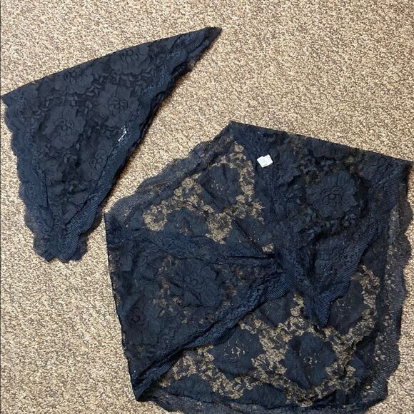 N. Arellano Vintage Set 2 Elegant Black Lace Accessories Set Bandannas - Picture 3 of 11